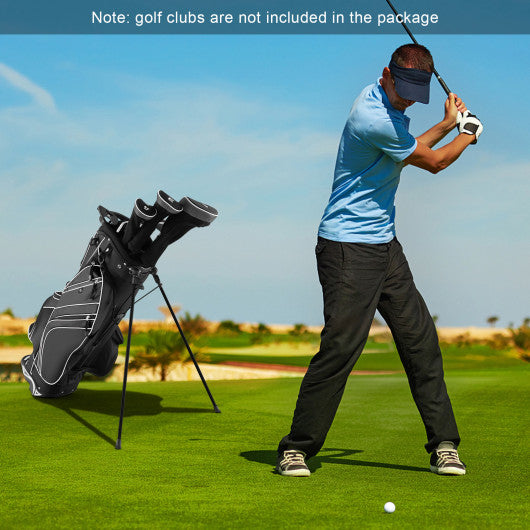 Golf Stand Cart Bag with 6-Way Divider Carry Pockets-Black