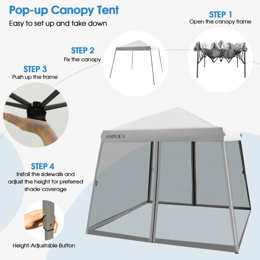 10 x 10 Feet Pop Up Canopy with with Mesh Sidewalls and Roller Bag-Gray