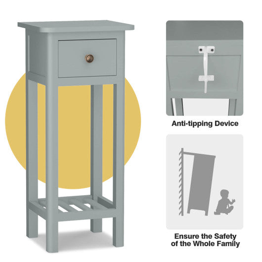 2 Tier Slim Nightstand Bedside Table with Drawer Shelf-Gray