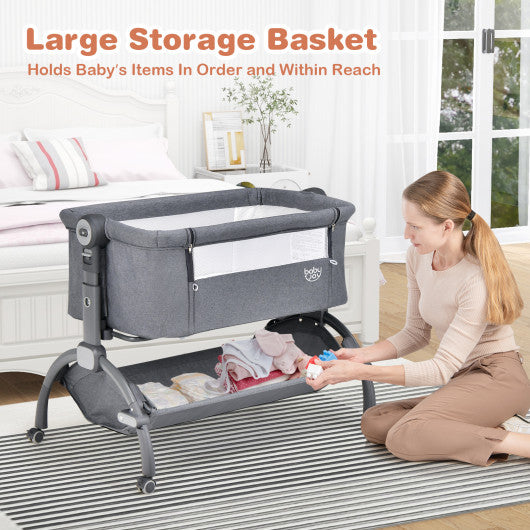 3-in-1 Baby Bassinet with Double-Lock Design and Adjustable Heights-Gray