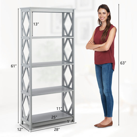 5-Tier Modern Freestanding Bookcase with Open Shelves-Gray