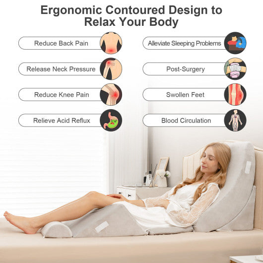 6 Pieces Bed Wedge Pillow Set for Neck Back and Leg Pain Relief-Gray