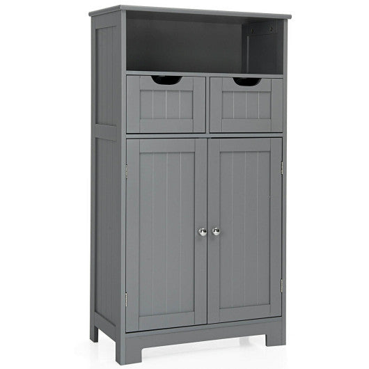 Bathroom Wooden Side Cabinet with 2 Drawers and 2 Doors-Gray