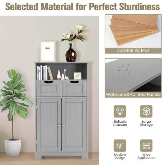 Bathroom Wooden Side Cabinet with 2 Drawers and 2 Doors-Gray