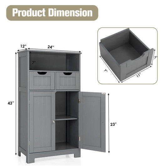Bathroom Wooden Side Cabinet with 2 Drawers and 2 Doors-Gray