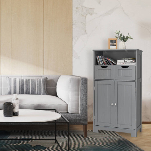 Bathroom Wooden Side Cabinet with 2 Drawers and 2 Doors-Gray