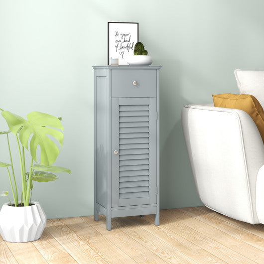 Woodern Bathroom Floor Storage Cabinet with Drawer and Shutter Door-Gray