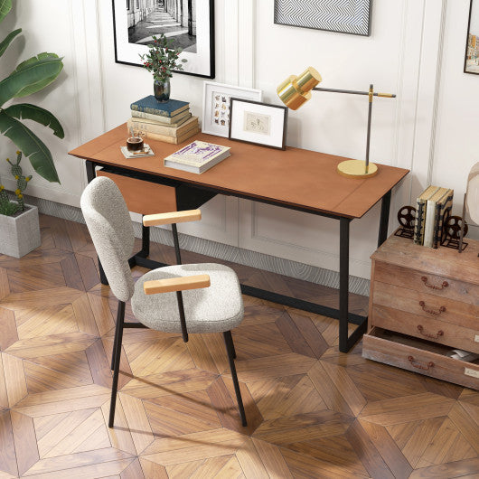 Set of 2 Modern Fabric Dining Chairs with Armrest and Curved Backrest