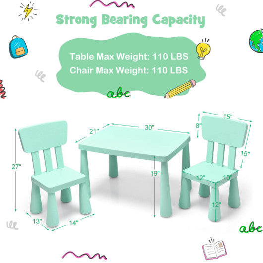 3 Pieces Toddler Multi Activity Play Dining Study Kids Table and Chair Set-Green