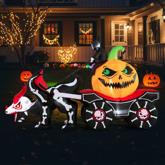 Halloween Inflatable LED Lighted Carriage with Pumpkin and Skeleton Dragon