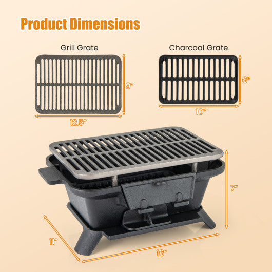 100% Cast Iron Hibachi Grill with Grill Grate Lifter