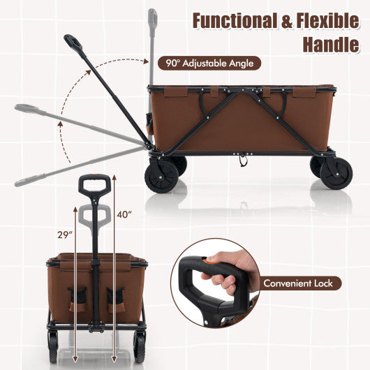 Collapsible Folding Wagon Cart with Adjustable Handlebar-Coffee