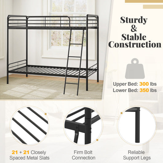 Heavy Duty Metal Bunk Bed with Ladder and Safety Guardrails-Black
