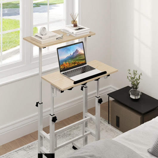 Height-adjustable Mobile Standing Desk with Split Top and Adjustable Angle-Natural