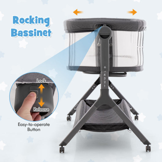 Height Adjustable Bedside Sleeper with Storage Bag and Soft Mattress for Baby-Gray