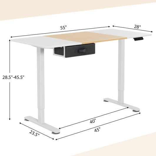 Height Adjustable Electric Standing Desk with USB Charging Port-Natural
