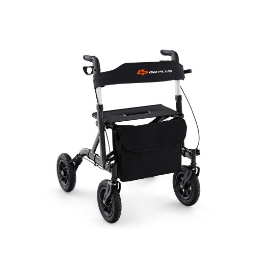 Height Adjustable Rollator Walker Foldable Rolling Walker with Seat for Seniors-Black