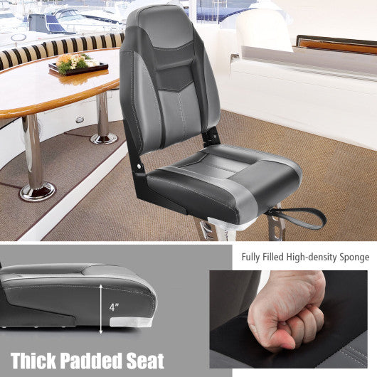 High Back Folding Boat Seats with Black Grey Sponge Cushion and Flexible Hinges-Black