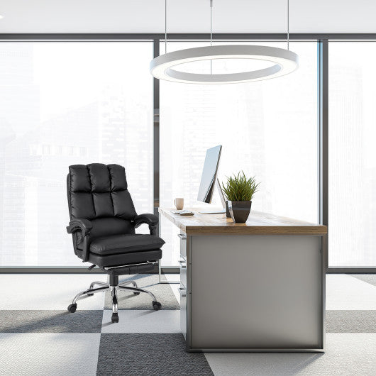 Ergonomic Adjustable Swivel Office Chair with Retractable Footrest-Black