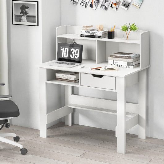 Home Office Computer Desk with Storage Shelves and Drawer Ideal for Working and Studying