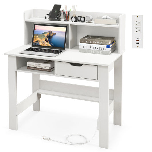 Home Office Computer Desk with Storage Shelves and Drawer Ideal for Working and Studying