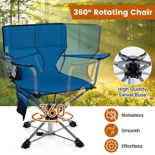 360° Swivel Hunting Chair Portable Foldable Hunting Chair with Mesh Cup Holder and Storage Pockets-Blue