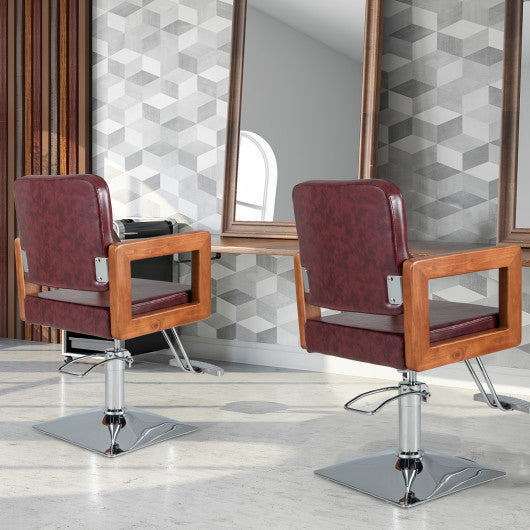 Hydraulic Barber Chair Salon Chair for Hair Stylist with 360 Degrees Swivel-Red