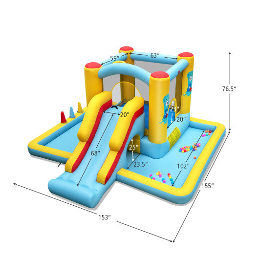 Inflatable Bounce House 7-in-1 Bouncy Castle with Slide and Tunnel with 480W Blower