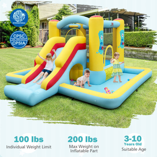 Inflatable Bounce House 7-in-1 Bouncy Castle with Slide and Tunnel without Blower