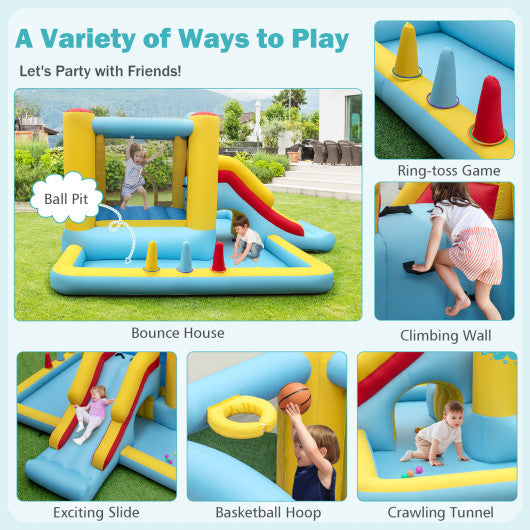 Inflatable Bounce House 7-in-1 Bouncy Castle with Slide and Tunnel without Blower