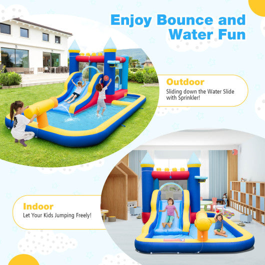 Inflatable Water Slide Bounce House with 680W Blower and 2 Pools