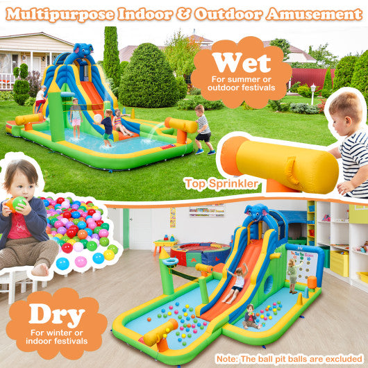 Inflatable Water Slide Giant Water Park 9-In-1 for Kids Backyard Fun with 735W Blower