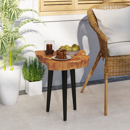 Irregular Solid Teak Wood End Table with Mahogany Tapered Legs