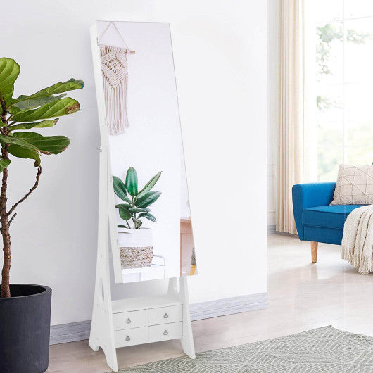 Freestanding Full Length LED Mirrored Jewelry Armoire with 6 Drawers-White