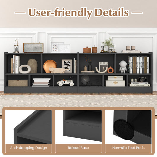 Kids 2-Shelf Bookcase 5-Cube Wood Toy Storage Cabinet Organizer-Gray