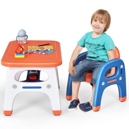 Kids Activity Table and Chair Set with Montessori Toys for Preschool and Kindergarten-Orange