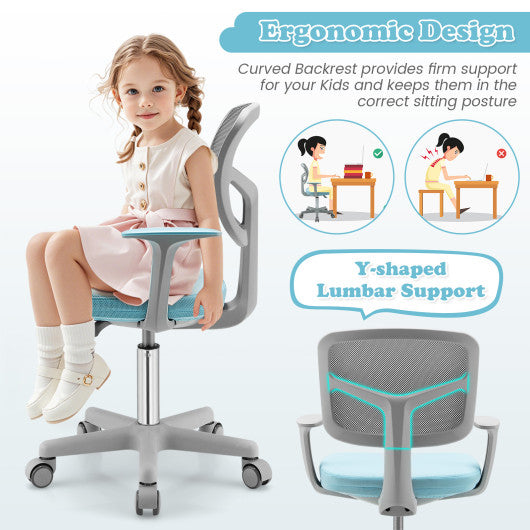 Adjustable Desk Chair with Auto Brake Casters for Kids-Blue