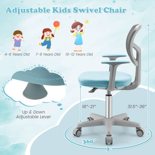 Adjustable Desk Chair with Auto Brake Casters for Kids-Blue