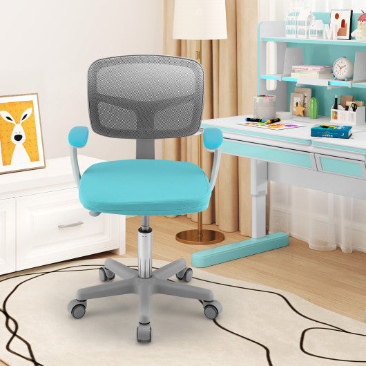 Adjustable Desk Chair with Auto Brake Casters for Kids-Turquoise