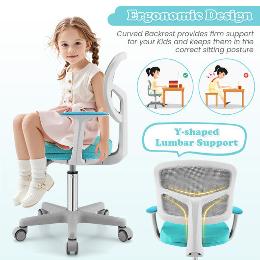 Adjustable Desk Chair with Auto Brake Casters for Kids-Turquoise