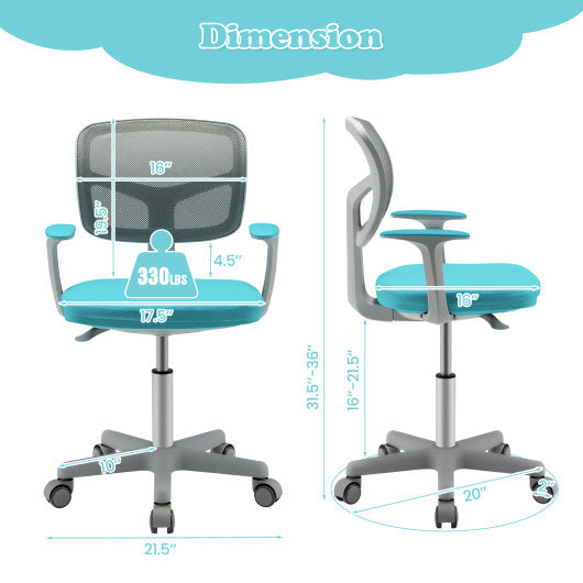 Adjustable Desk Chair with Auto Brake Casters for Kids-Turquoise
