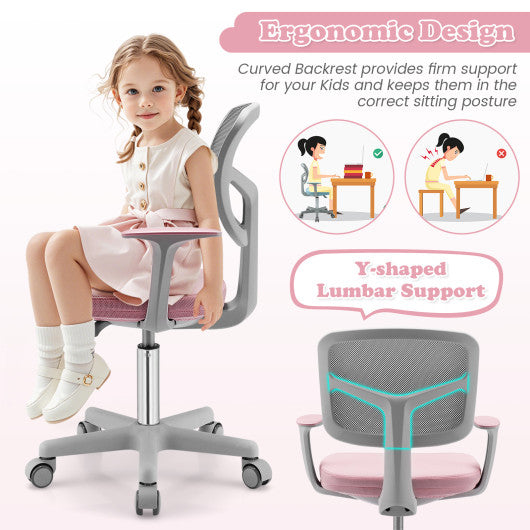 Adjustable Desk Chair with Auto Brake Casters for Kids-Pink