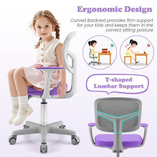 Adjustable Desk Chair with Auto Brake Casters for Kids-Purple