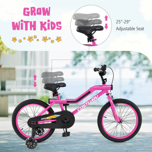 18 Inch LED Lighted Kids Bike with Training Wheels and Headlight for Ages 4-8 Years-18 inches