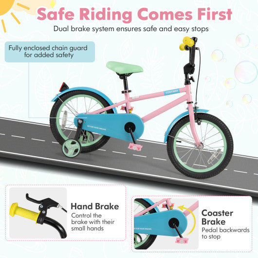 Kids Bike with Adjustable Handlebar and Saddle Pink-16 Inches