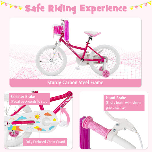 Kids Bicycle 18 Inch Toddler and Kids Bike with Training Wheels for 6-8 Year Old Kids-Pink