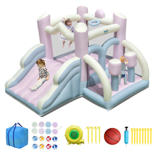 Kids Bounce House with Slide and 2 Boxing Columns for Party with 480W Blower