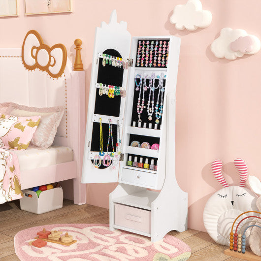 Kids Jewelry Armoire Cabinet with Storage and 2 Tilt Angles-White