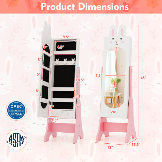 Kids Jewelry Armoire Cabinet with 2 Tilt Angles and Large Capacity-White