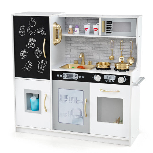 Toddler Pretend Play Kitchen for Boys and Girls 3-6 Years Old-White & Golden